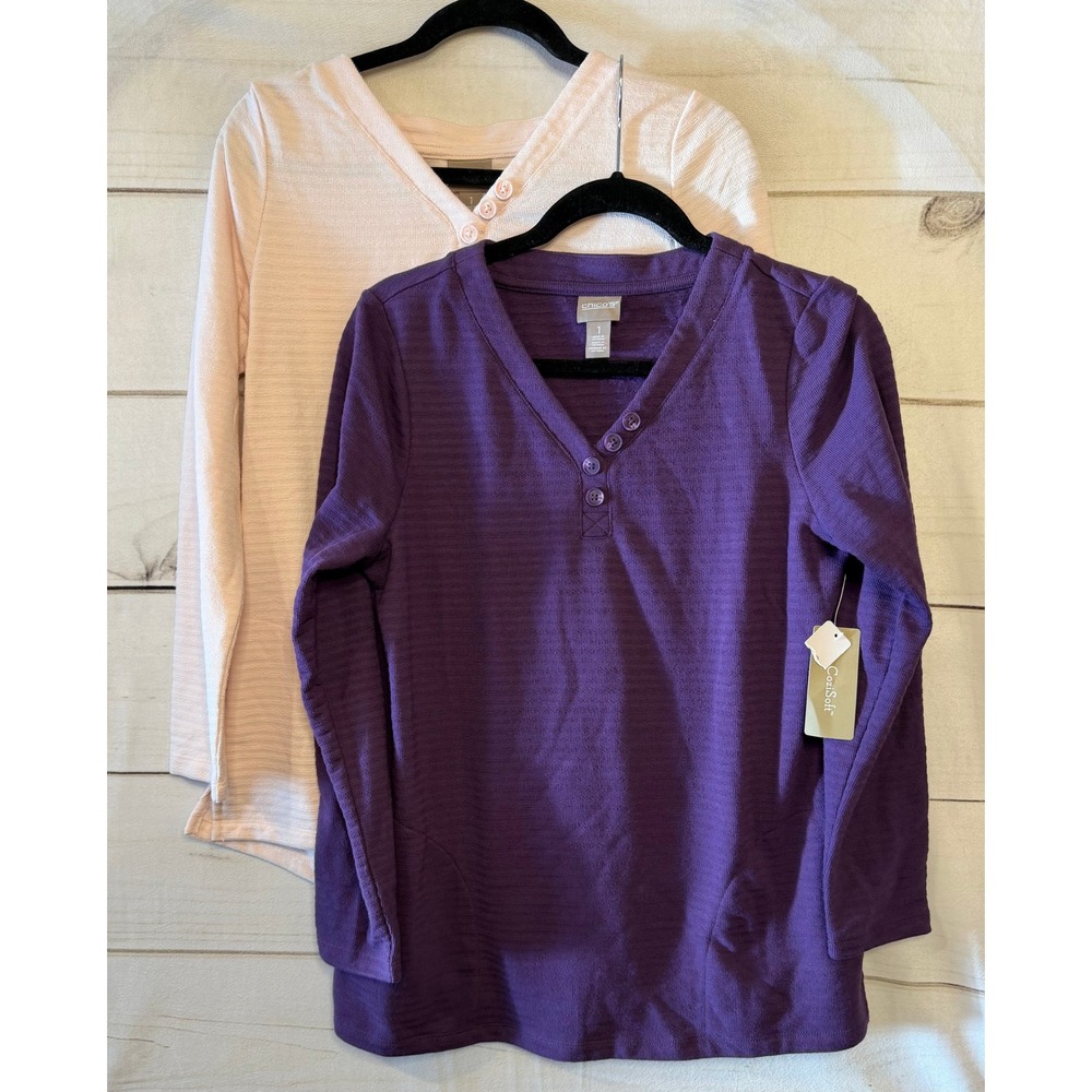 Lot of 2 NWT Chicos‎ Long Sleeve Henley Top Stripe Textured Knit Womens Size 1